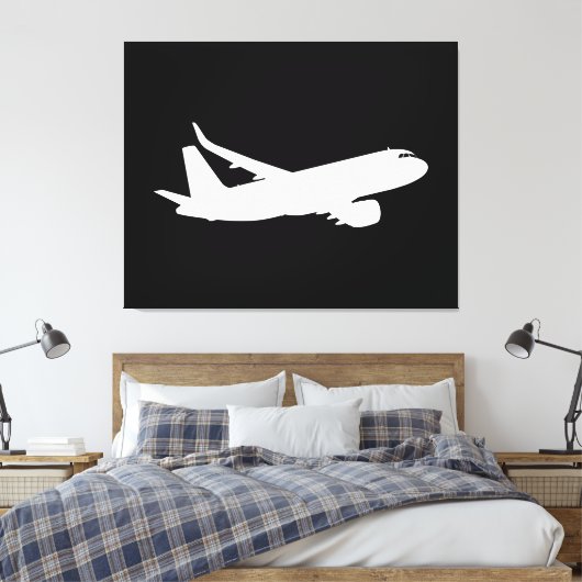 Vliegtuig Jet Liner White Silhouette Flying Decor Canvas Afdruk (Insitu (Slaapkamer))