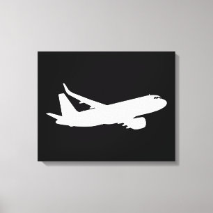 Vliegtuig Jet Liner White Silhouette Flying Decor Canvas Afdruk
