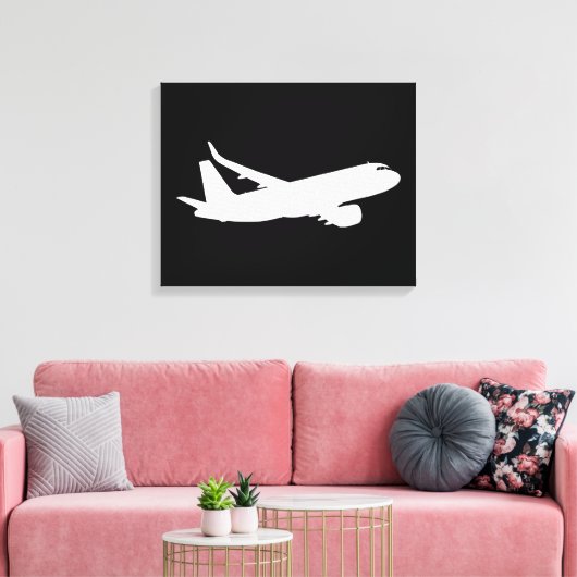 Vliegtuig Jet Liner White Silhouette Flying Decor Canvas Afdruk (Insitu (Woonkamer))
