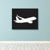Vliegtuig Jet Liner White Silhouette Flying Decor Canvas Afdruk (Insitu (Houten vloer))