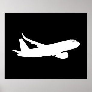 Vliegtuig Jet Liner White Silhouette Flying Decor Poster