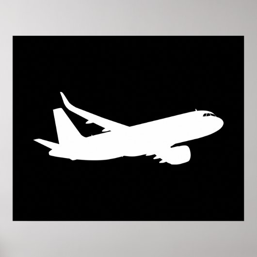 Vliegtuig Jet Liner White Silhouette Flying Decor Poster (Voorkant)