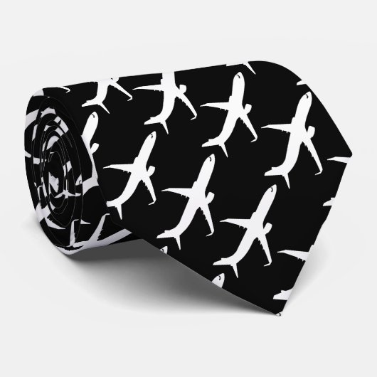 Vliegtuig JetLiner Silhouette Flying Stropdas (Opgerold)