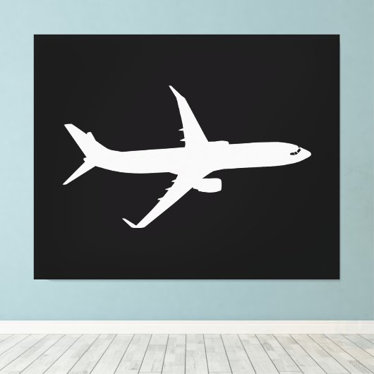 Vliegtuig JetLiner White Silhouette Flying Canvas Afdruk (Insitu (Houten vloer))