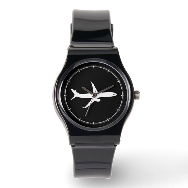 Vliegtuig JetLiner White Silhouette Flying Horloge (Voorkant)