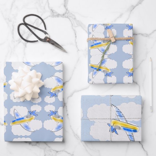 Vliegtuig Jetplane Animated Childrens Inpakpapier Vel (Voorkant)