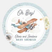  Vliegtuig Jongen Reizen Baby shower Favor Ronde Sticker (Voorkant)