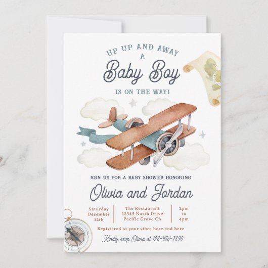  Vliegtuig Jongen Reizen Baby shower Kaart (Voorkant)