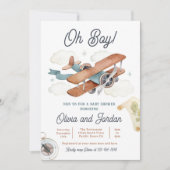  Vliegtuig Jongen Reizen Baby shower Kaart (Voorkant)