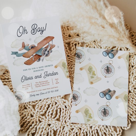  Vliegtuig Jongen Reizen Baby shower Kaart