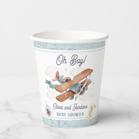  Vliegtuig Jongen Reizen Baby shower Papieren Bekers (Achterkant)