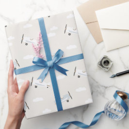 Vliegtuig Jongens Verjaardag Beige Cadeaupapier