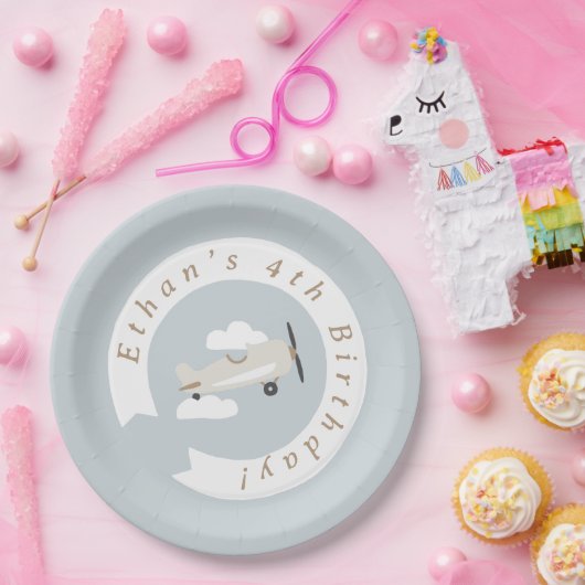  Vliegtuig Jongens Verjaardag Gepersonaliseerd Papieren Bordje (Feest)