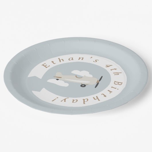  Vliegtuig Jongens Verjaardag Gepersonaliseerd Papieren Bordje (Gekanteld)