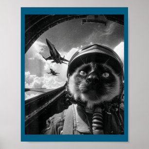 Vliegtuig Kat Straaljager Piloot Selfie Siamese Ge Poster