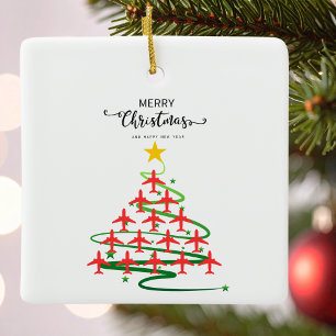 Vliegtuig Kerstboom & Foto Eenvoudige Luchtvaart Keramisch Ornament