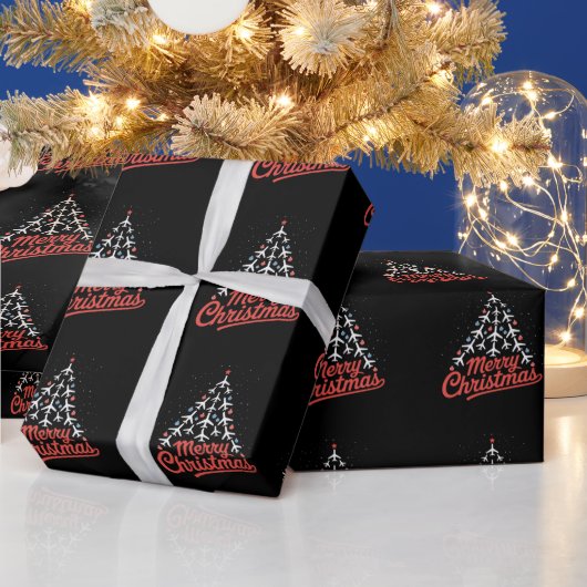Vliegtuig Kerstboom Piloot Cadeaupapier (Feestdagen)