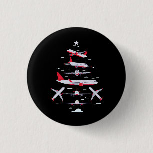 Vliegtuig Kerstboom Piloot Vrolijk Kerstfeest Kers Ronde Button 3,2 Cm