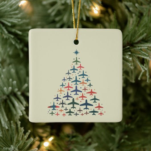 Vliegtuig Kerstboom Retro Piloot Vliegen Vlucht Keramisch Ornament (Boom)