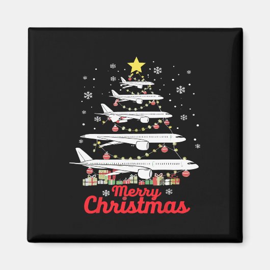 Vliegtuig Kerstboom Vrolijk Kerstfeest Hoogstwaars Magneet (Voorkant)
