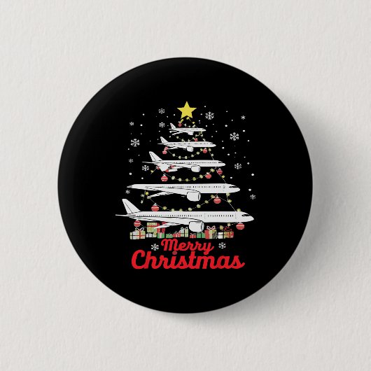 Vliegtuig Kerstboom Vrolijk Kerstfeest Hoogstwaars Ronde Button 5,7 Cm (Voorkant)
