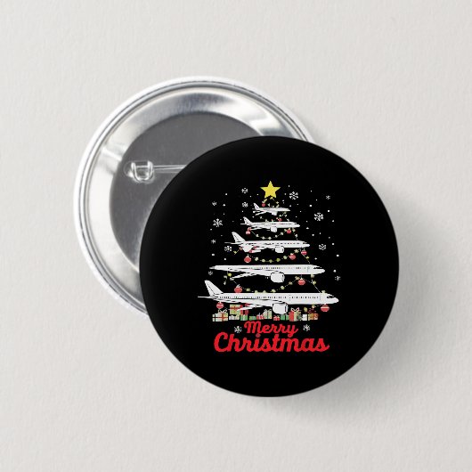 Vliegtuig Kerstboom Vrolijk Kerstfeest Hoogstwaars Ronde Button 5,7 Cm (Voorkant /achterkant)