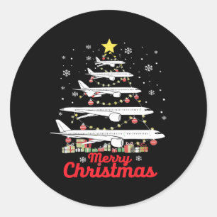 Vliegtuig Kerstboom Vrolijk Kerstfeest Hoogstwaars Ronde Sticker