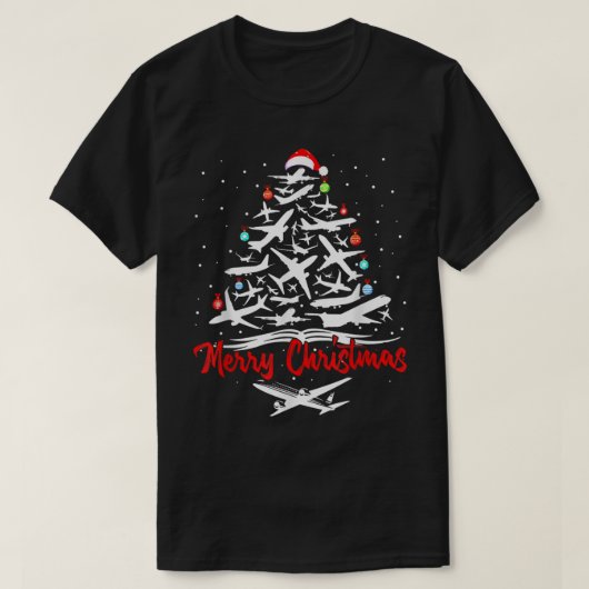 Vliegtuig kerstboomoverhemden t-shirt (Design voorkant)