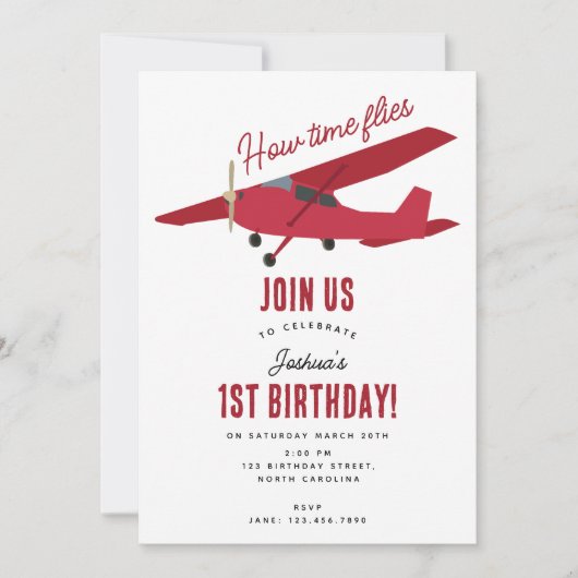 Vliegtuig Kinder 1e verjaardag Party Time Flies Kaart (Voorkant)