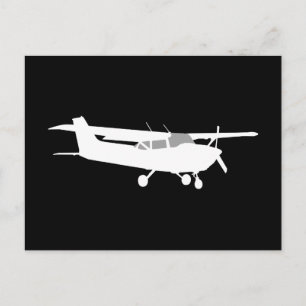 Vliegtuig Klassieke Cessna Silhouette die op Zwart Briefkaart