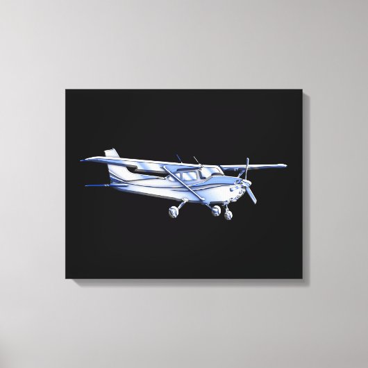 Vliegtuig Klassieke Cessna Silhouette die op Zwart Canvas Afdruk (Voorkant)
