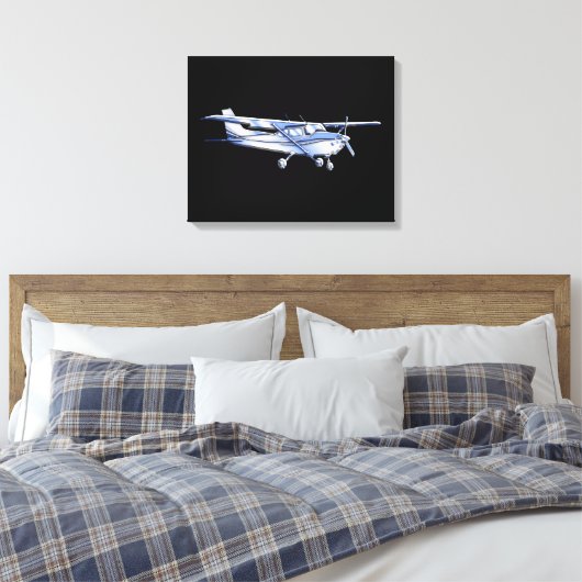 Vliegtuig Klassieke Cessna Silhouette die op Zwart Canvas Afdruk (Insitu (Slaapkamer))