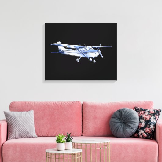 Vliegtuig Klassieke Cessna Silhouette die op Zwart Canvas Afdruk (Insitu (Woonkamer))