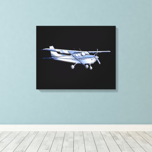 Vliegtuig Klassieke Cessna Silhouette die op Zwart Canvas Afdruk (Insitu (Houten vloer))