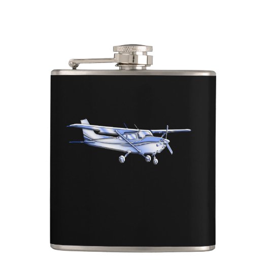Vliegtuig Klassieke Cessna Silhouette die op Zwart Heupfles (Voorkant)
