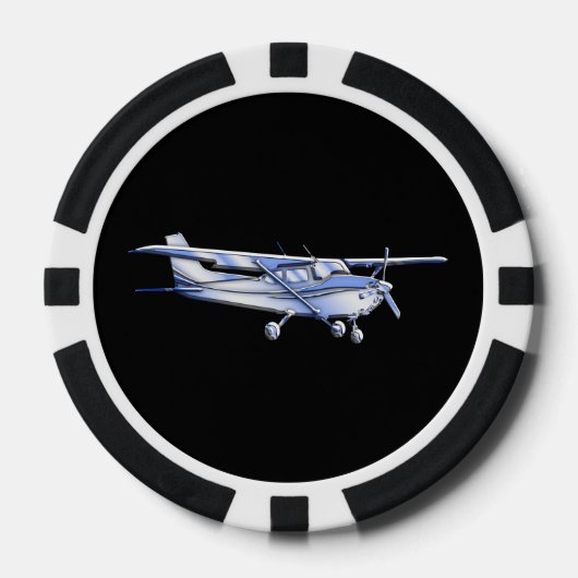 Vliegtuig Klassieke Cessna Silhouette die op Zwart Pokerchips (Voorkant)