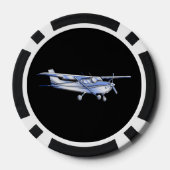 Vliegtuig Klassieke Cessna Silhouette die op Zwart Pokerchips (Achterkant)