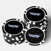 Vliegtuig Klassieke Cessna Silhouette die op Zwart Pokerchips (Opstapeling)