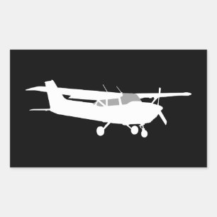 Vliegtuig Klassieke Cessna Silhouette die op Zwart Rechthoekige Sticker