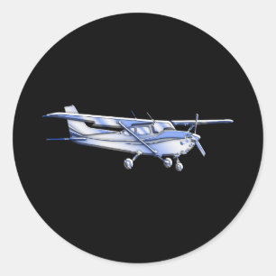 Vliegtuig Klassieke Cessna Silhouette die op Zwart Ronde Sticker