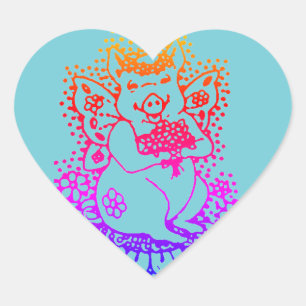 VLIEGTUIG, KLEURSTICKERS HART MET VLOEISTOF, BLAD HART STICKER