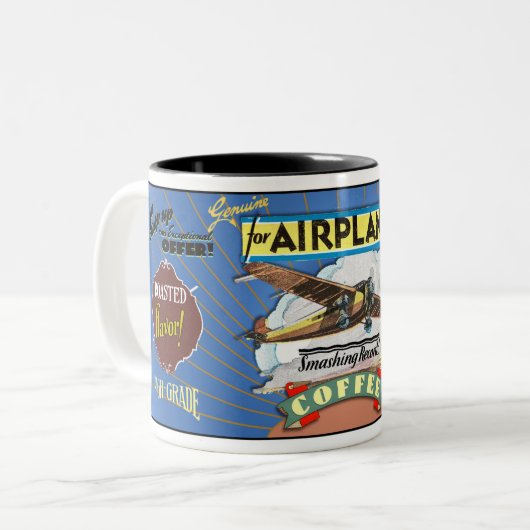 VLIEGTUIG KOFFIE MERK SPOOF TWEEKLEURIGE KOFFIEMOK (Voorkant links)