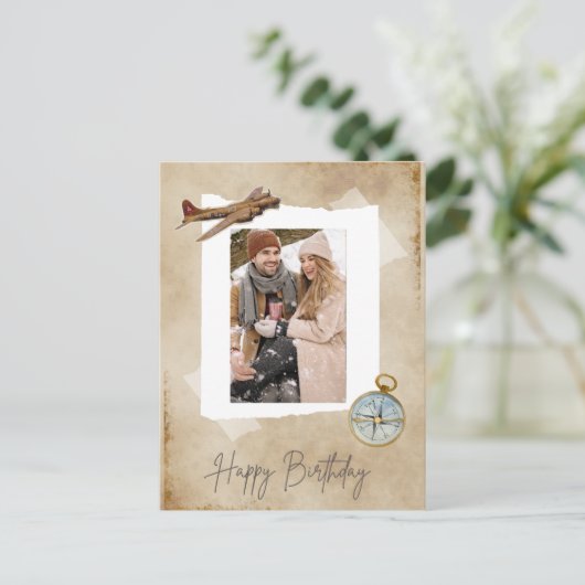  Vliegtuig & Kompas met Foto.Aviation Feestdagenkaart (Staand voorkant)