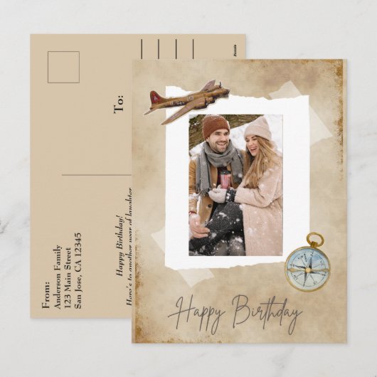  Vliegtuig & Kompas met Foto.Aviation Feestdagenkaart (Voorkant / Achterkant)