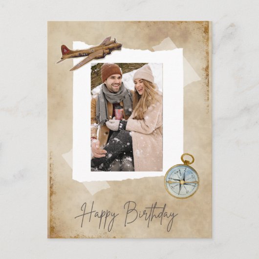  Vliegtuig & Kompas met Foto.Aviation Feestdagenkaart (Voorkant)