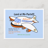 Vliegtuig landt op mijn verjaardag Blue II Party Uitnodiging Briefkaart (Voorkant)