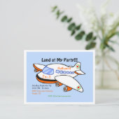 Vliegtuig landt op mijn verjaardag Blue II Party Uitnodiging Briefkaart (Staand voorkant)