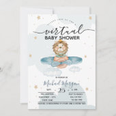 Vliegtuig Leeuw Wolken Stippen Virtuele Baby Showe Kaart (Voorkant)