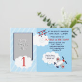 Vliegtuig Little Aviator Red/Blue Photo Birthday Kaart (Staand voorkant)