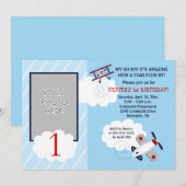 Vliegtuig Little Aviator Red/Blue Photo Birthday Kaart (Voorkant / Achterkant)